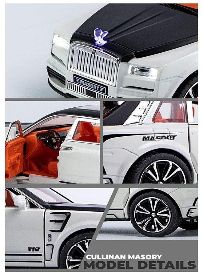 PEZYOX Scale Exclusive Alloy Metal Pull Back Die-cast Car Model with Sound Light Mini Auto Toy for Kids Metal Model Toy Car with Sound and Light (1.32 Scale Rolls ROYS MASOORY-White) - Image 5